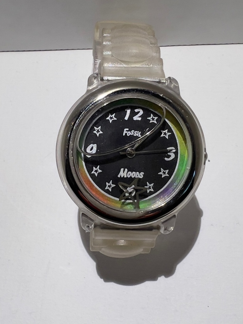 FOSSIL MOOD WATCH VINTAGE (new/never worn) ORIGINAL BOX, NEW BATTERY RUBBER BAND
